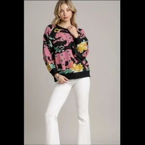 Umgee Pink Leopard Knit Sweater